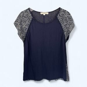 Anne Taylor Loft Navy Blue flutter sleeve sweater blouse size M